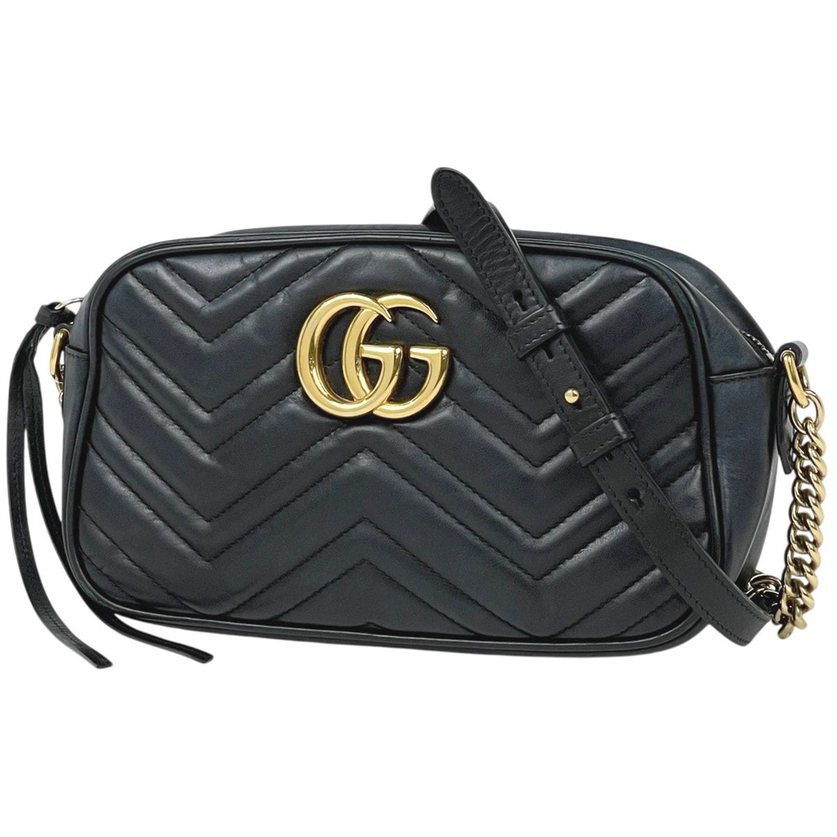 グッチ GUCCI GGマーモント チェーン ショルダーバッグ ダブルG レザー ブラック 447632 レディース 【中古】