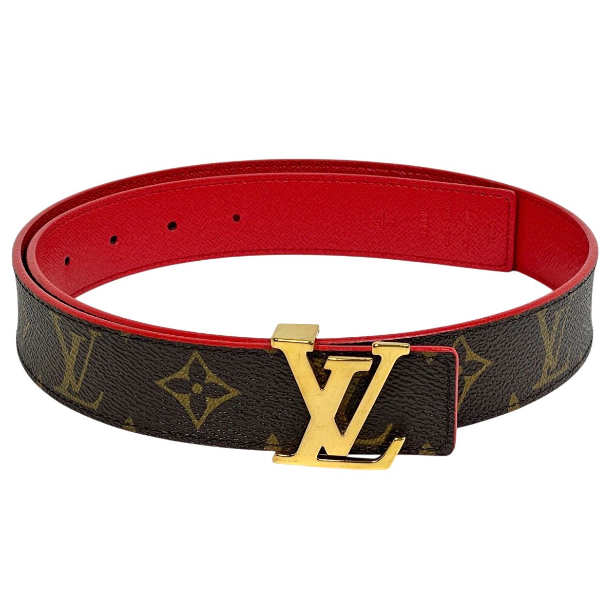 ルイ・ヴィトン Louis Vuitton サンチュール LVイニシャル リバーシブル ベルト モノグラム ブラウン レッド レディース 【中古】