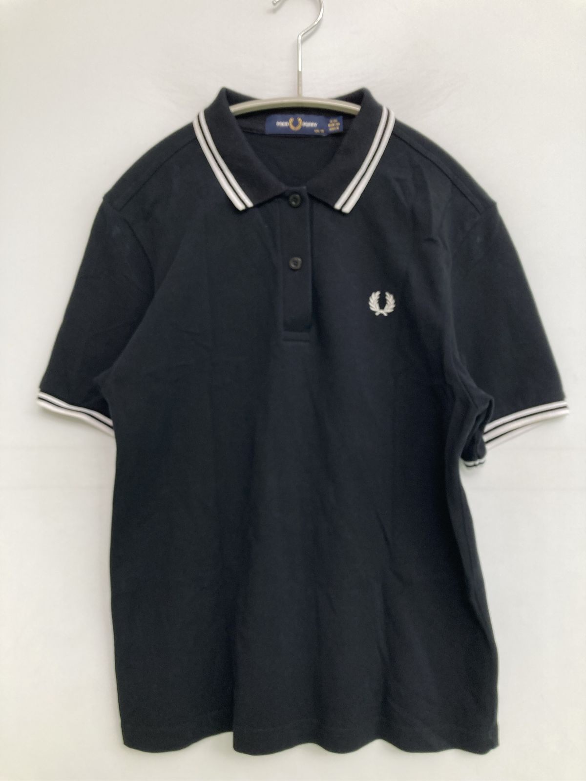 FRED PERRY フレッドペリー ポロシャツ EUR 38 ブラック 無地 ワンポイント ブランドロゴ ライン柄 半袖 レディース