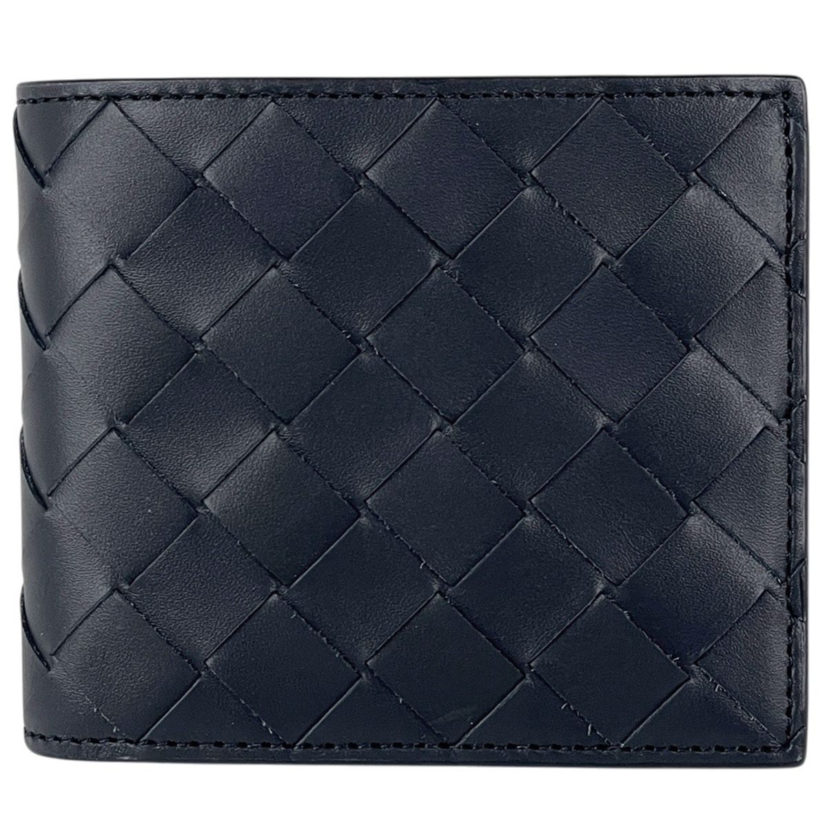 ボッテガヴェネタ BOTTEGAVENETA イントレチャート 二つ折り財布 レザー ネイビー メンズ 【中古】