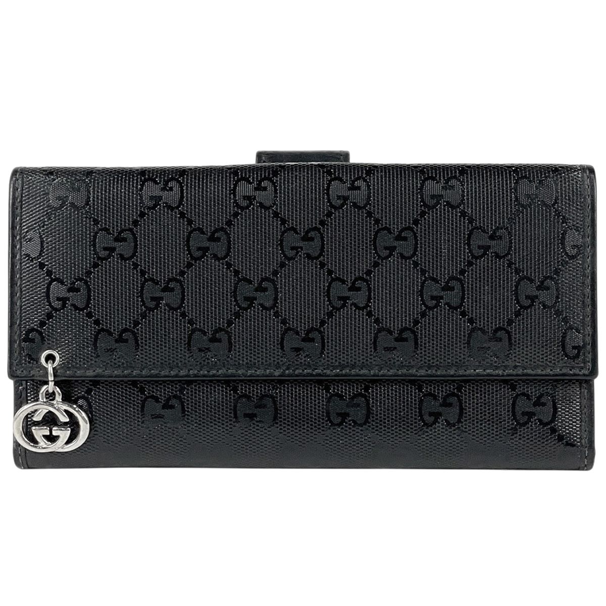 グッチ GUCCI GGインプリメ 二つ折り長財布 GG柄 コーティングキャンバス ブラック 212104 レディース 【中古】