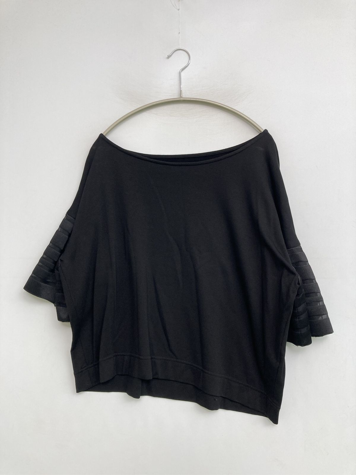 GRACE CONTINENTAL グレースコンチネンタル Tシャツ/カットソー 36 ブラック 無地 ショート丈 半端袖 ボートネック レディース