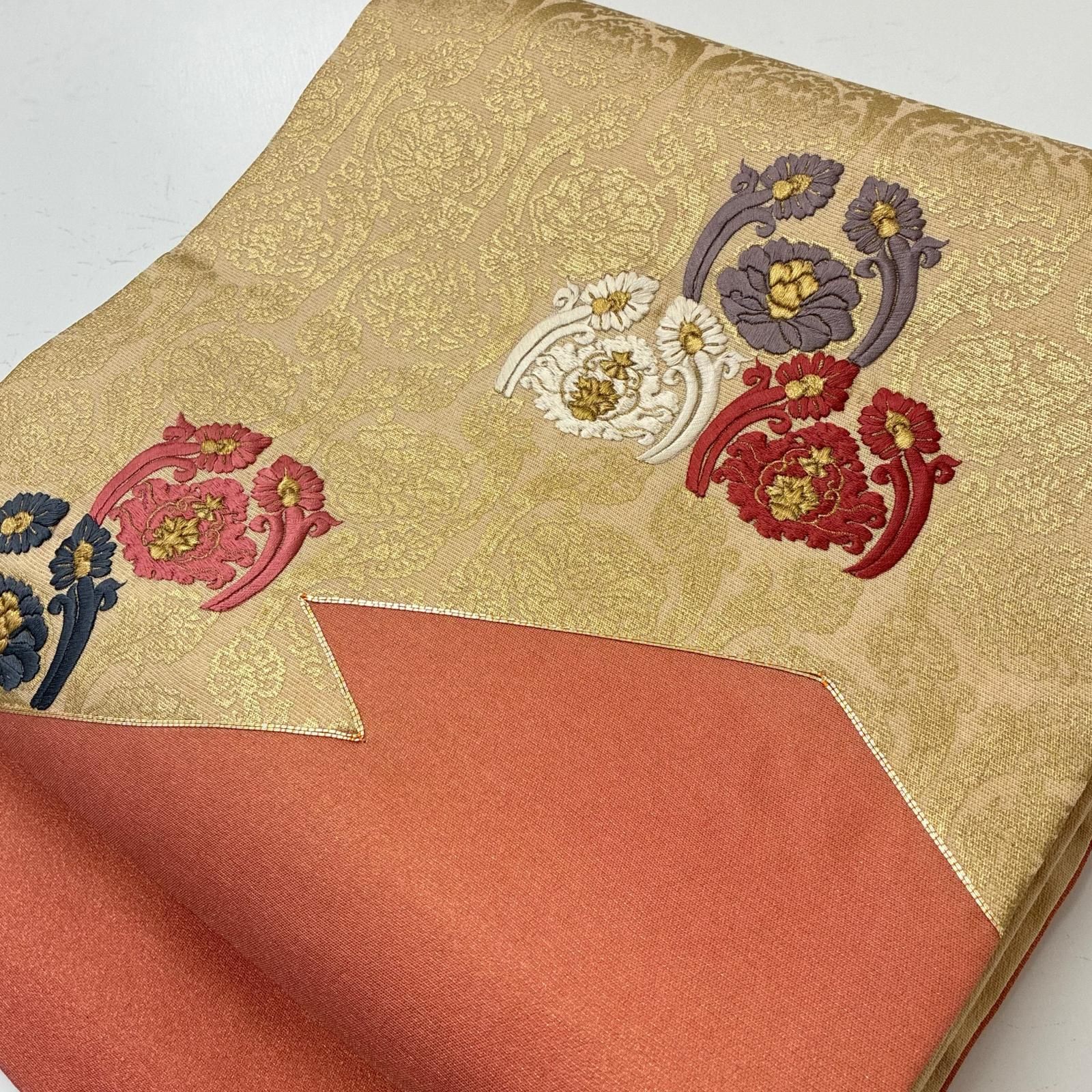 名古屋帯 駒刺繍 唐織の上品な加工 九寸 正絹 MA-7155