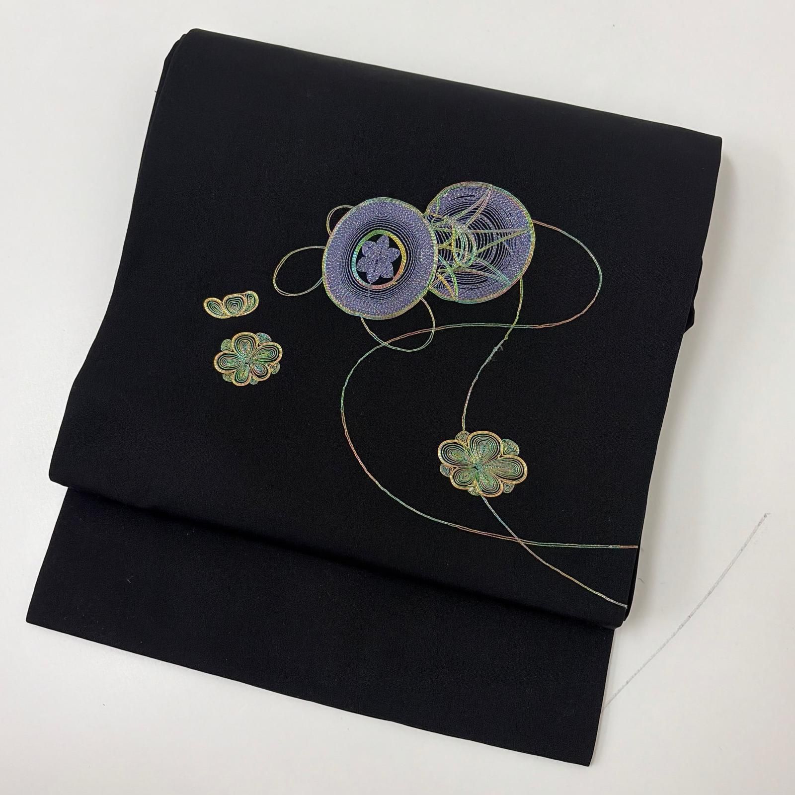 名古屋帯 駒刺繍 ラメ 塩瀬 美しい花 九寸 正絹 MA-7154 - メルカリ