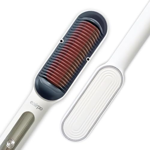 【特許取得コーム採用＆高濃度マイナスイオン搭載】eairpo ヒートブラシ ヘアアイロン ストレートアイロン 潤いキープ 痛まない ツヤ髪 さらさら 時短 簡単ストレート やけど防止 120℃～200℃温度調整 急速加熱 30分自動電源オフ 0da49c36
