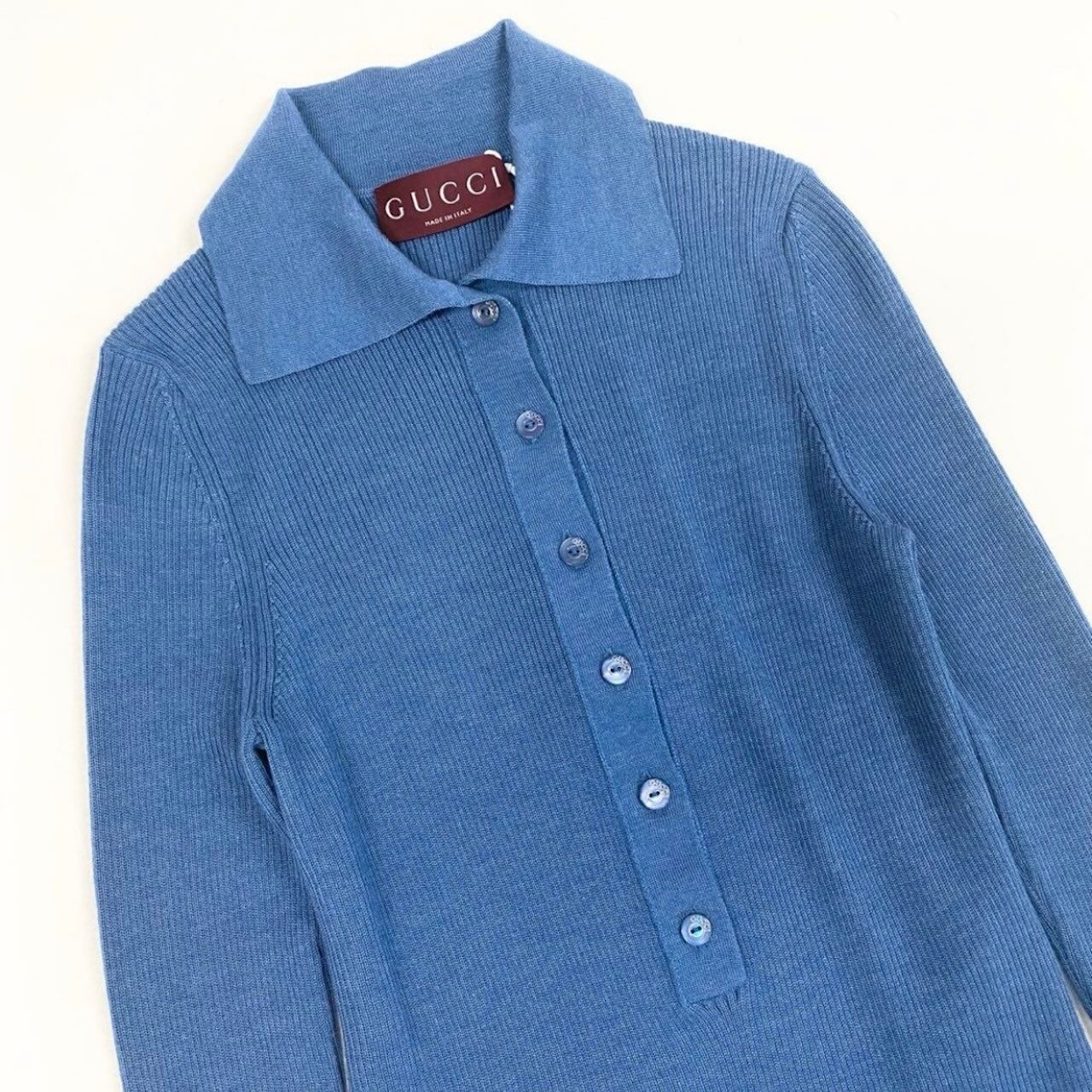 新品未使用 GUCCI グッチ 2026 シェリーライン ブルー カシミヤ/シルク