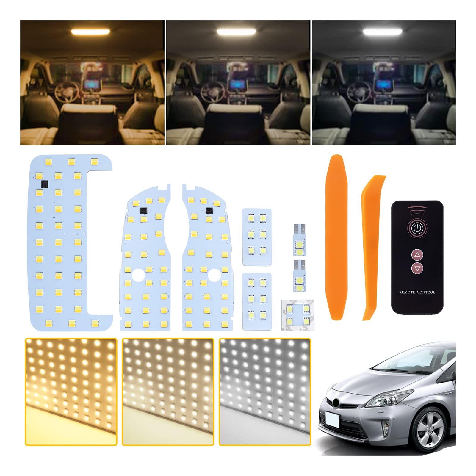 UNNKIBO プリウス30系 LED ルームランプセット 新型 3色30段階調光 リモコン付き車種専用設計 プリウス30系 プリウス40系 ZVW30/ZVW40/PHV35系 内装パーツ 電球色・白色・昼光色 LEDバルブ 純正交換 加工不要 8 ...