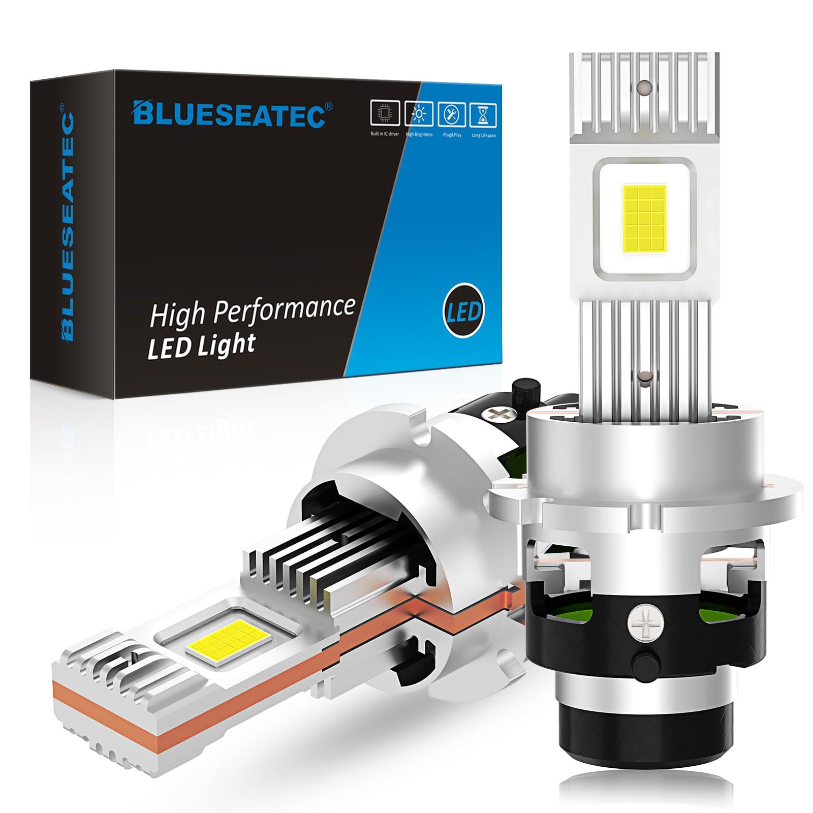 BLUESEATEC D2S D2R LED ヘッドライト 2026最新 業界最小 爆光 26000LM 6000K ホワイト 純正HIDをLED化 ポン付け 加工不要 取付簡単 車検対応 35W*2 12V车用 キャンセラー内蔵 静音ファン 2個セット