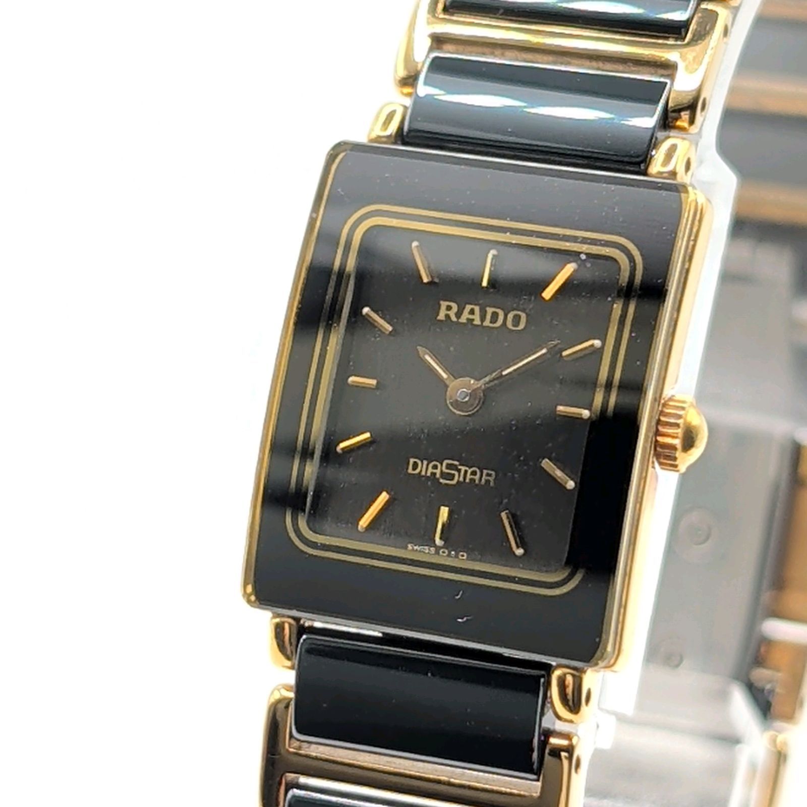 RADO DIASTAR 153.028 Watch QZ Ladies Square Gold Black dial Y2K 00S Date Working ラドー フローレンス 時計 クオーツ ゴールド スクエア ヴィンテージ デイト 稼働品
