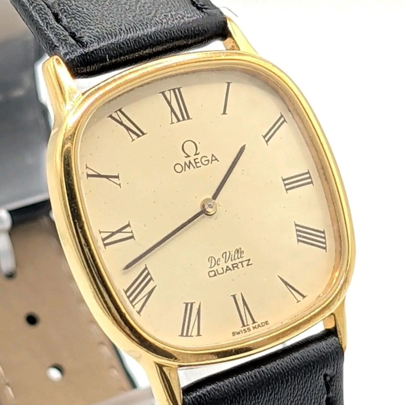 OMEGA De Ville Watch Push-Crown Quartz Ladies Square Gold Gold