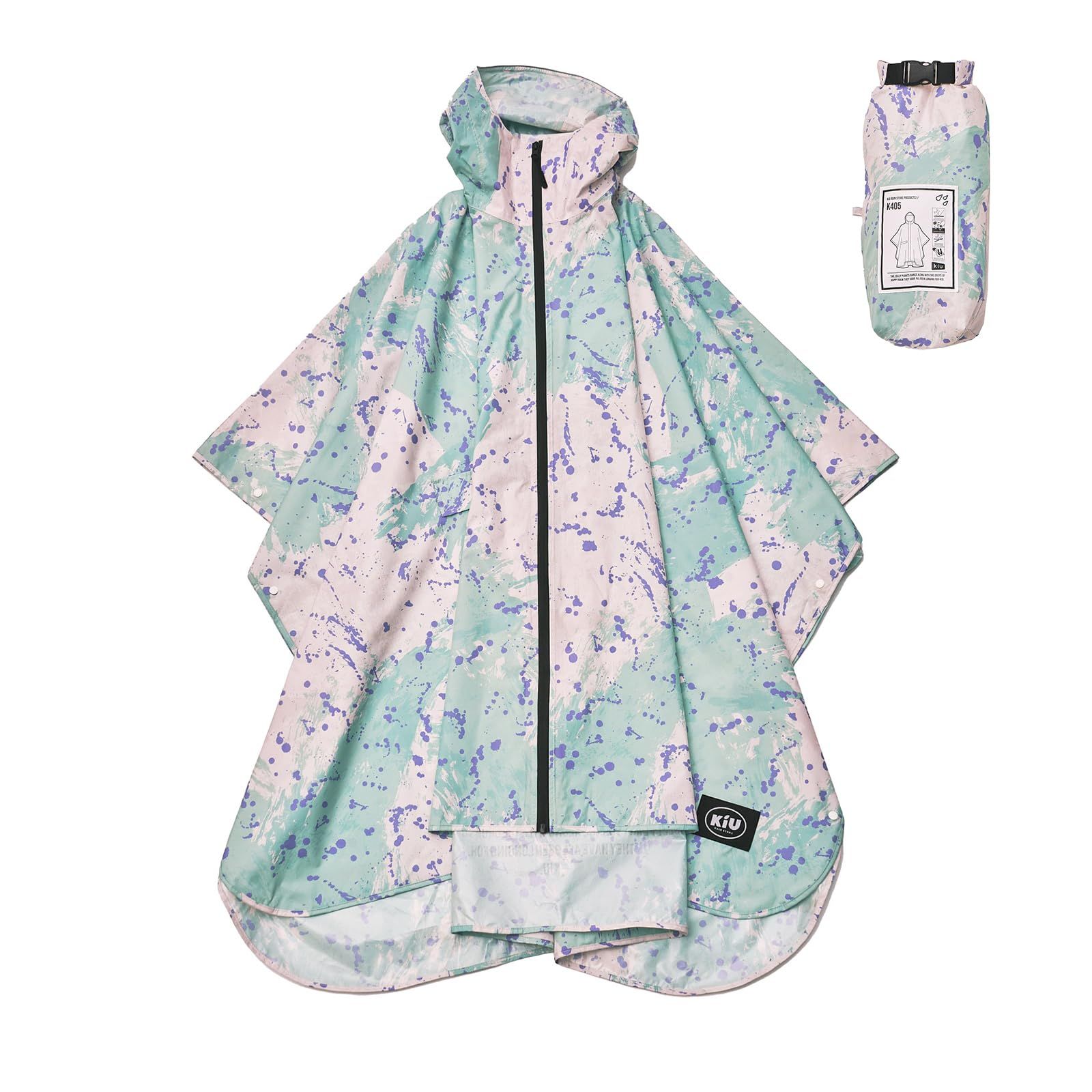 KiU キウ レインポンチョ 2ND RAIN PONCHO - 2ND 防水 撥水 はっ水 耐水 雨対策 大雨 台風 梅雨 レインコート ポンチョ 雨具 雨ガッパ 雨合羽 収納袋 ポケット お [スプラッシュミント] [リフレクターあり] [ポンチョタイプ]
