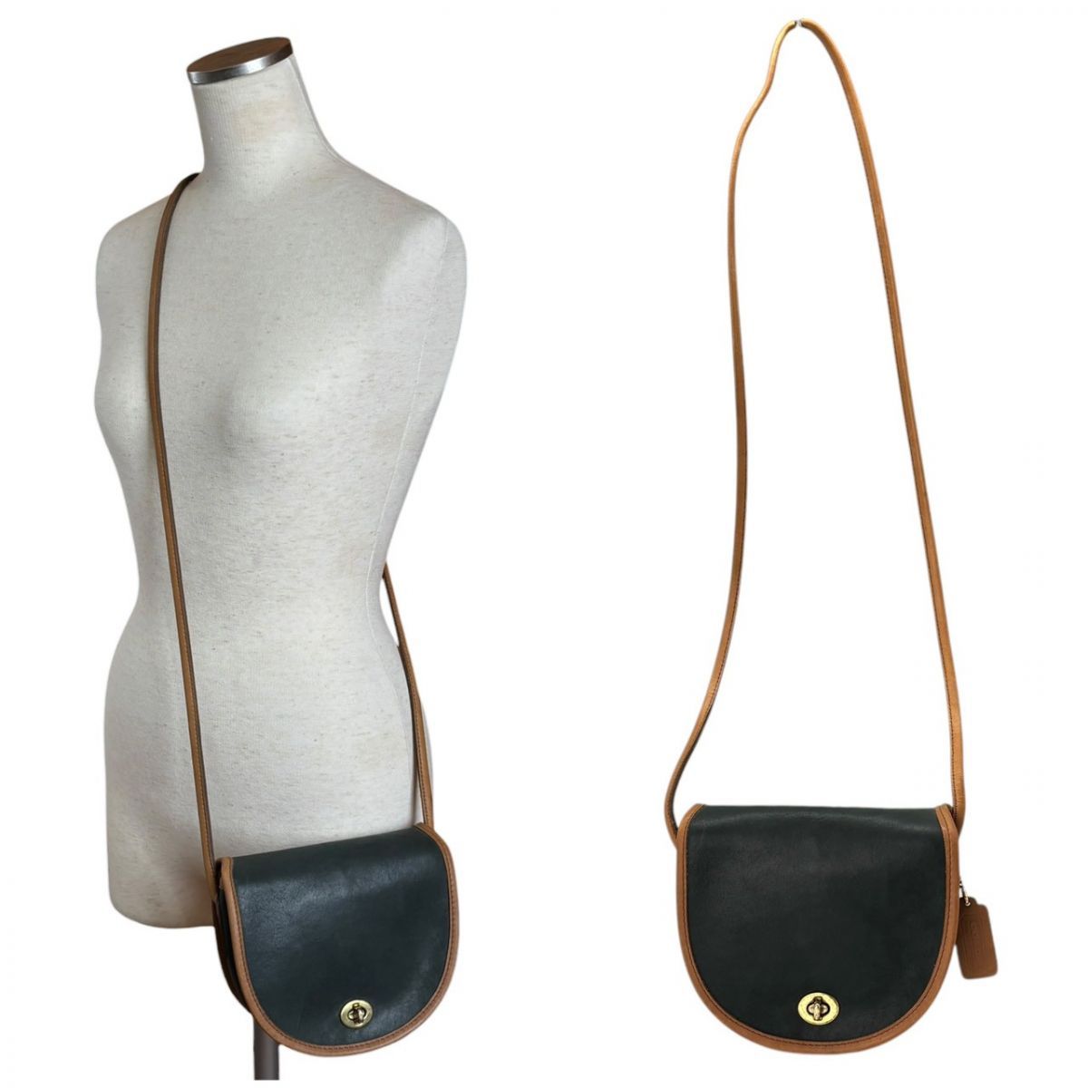 COACH Vintage Turn Lock Crossbody Bag Green Glovetanned Leather 