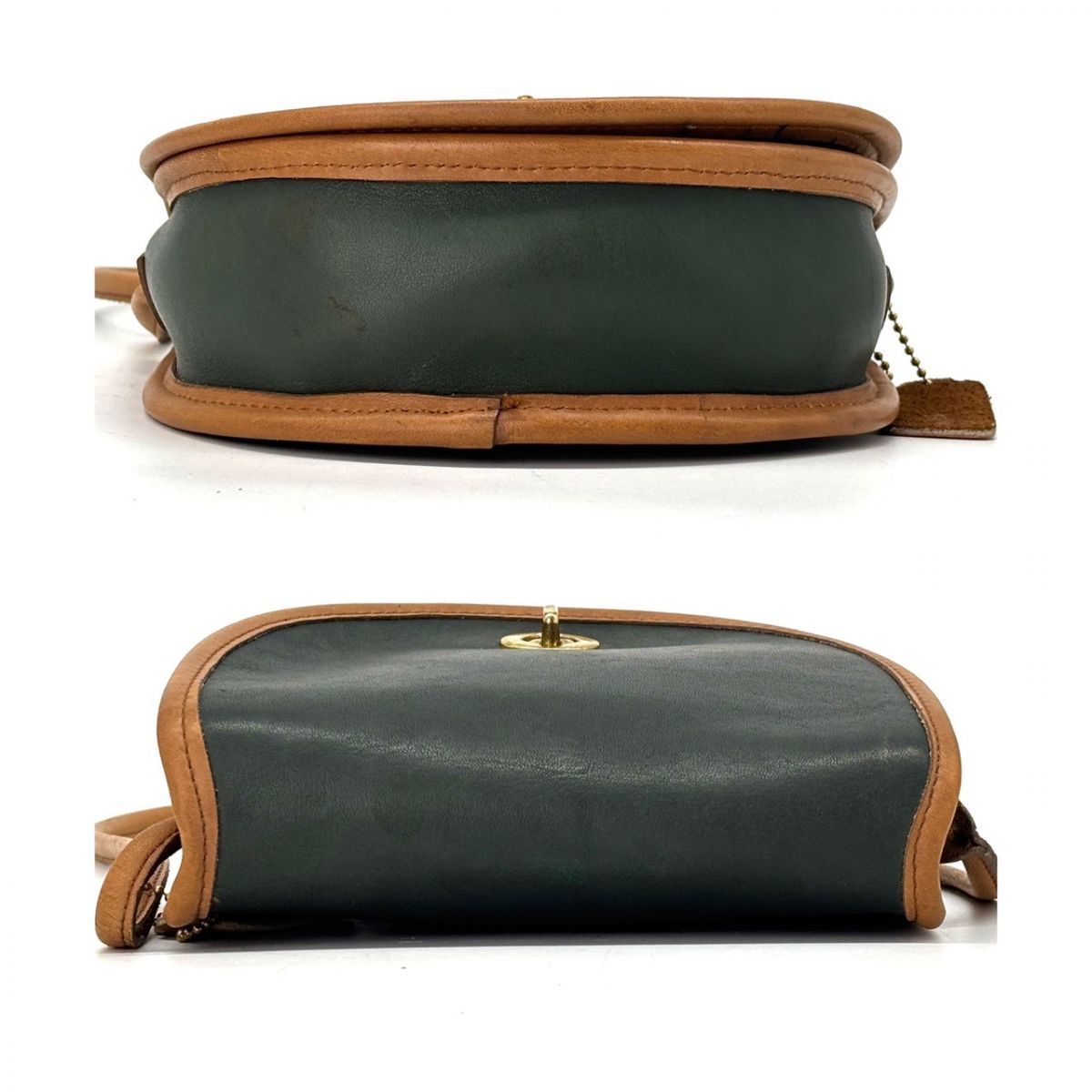 COACH Vintage Turn Lock Crossbody Bag Green Glovetanned Leather 