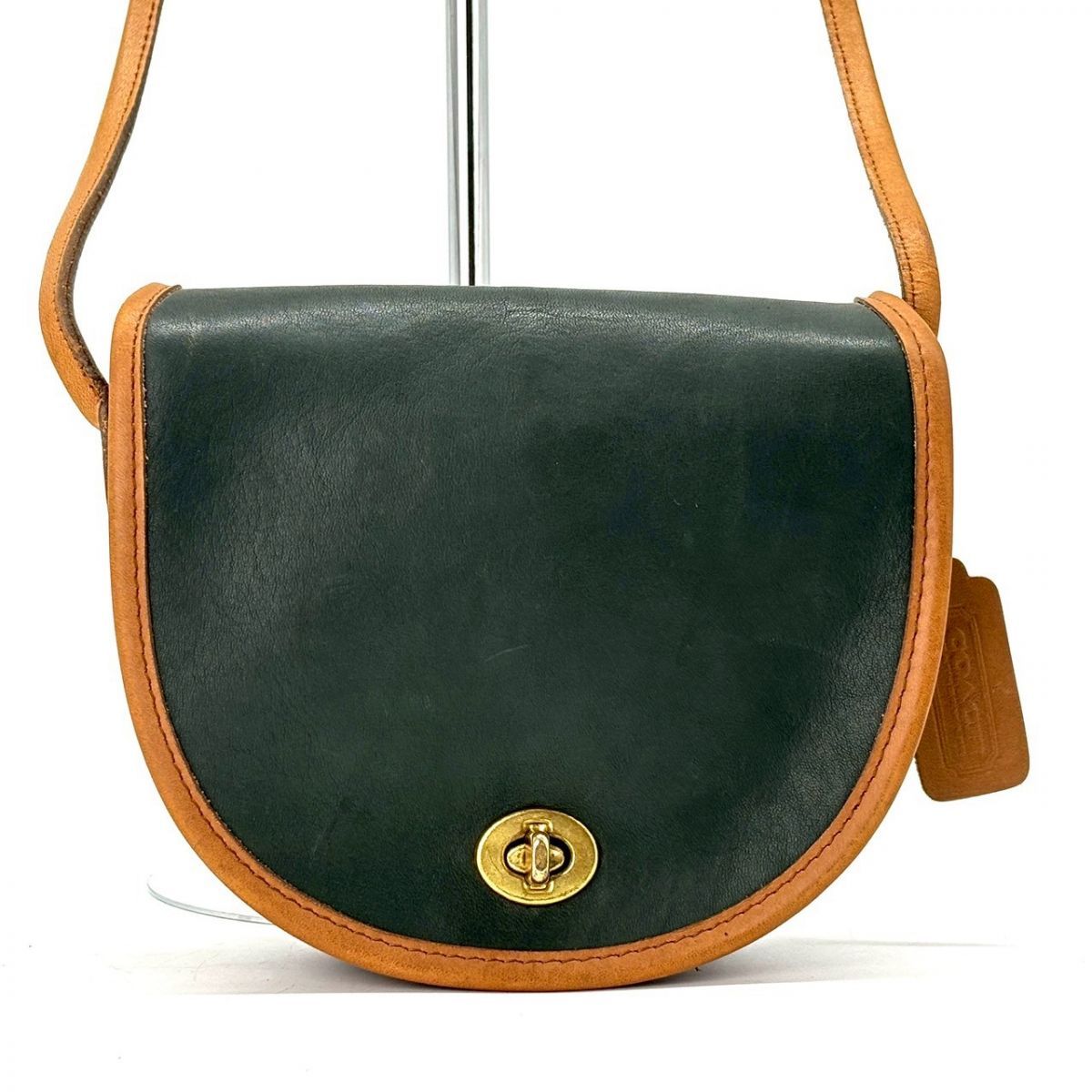 COACH Vintage Turn Lock Crossbody Bag Green Glovetanned Leather 