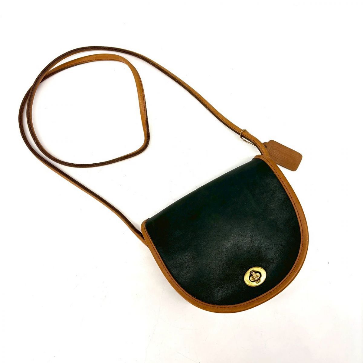 COACH Vintage Turn Lock Crossbody Bag Green Glovetanned Leather 