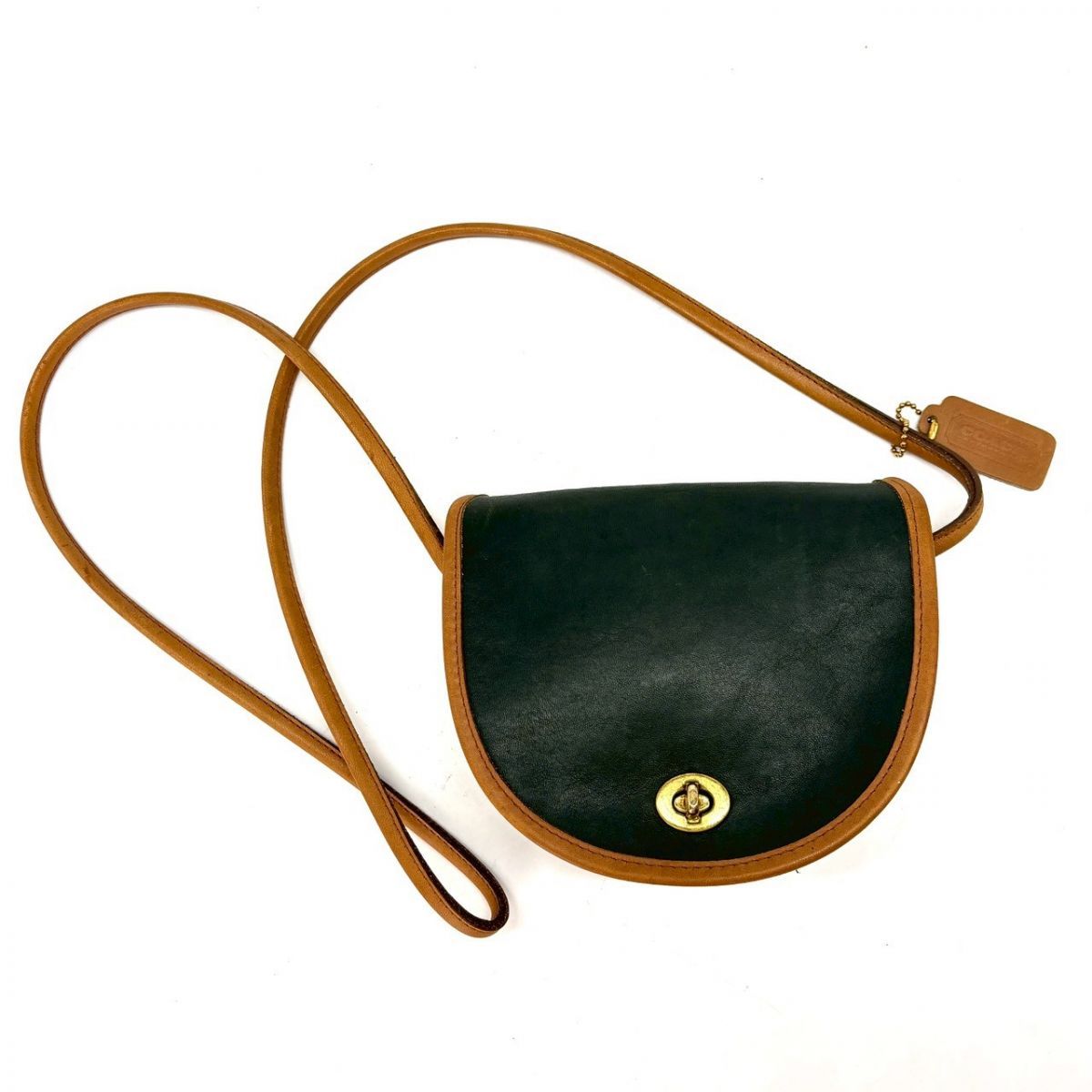 COACH Vintage Turn Lock Crossbody Bag Green Glovetanned Leather 
