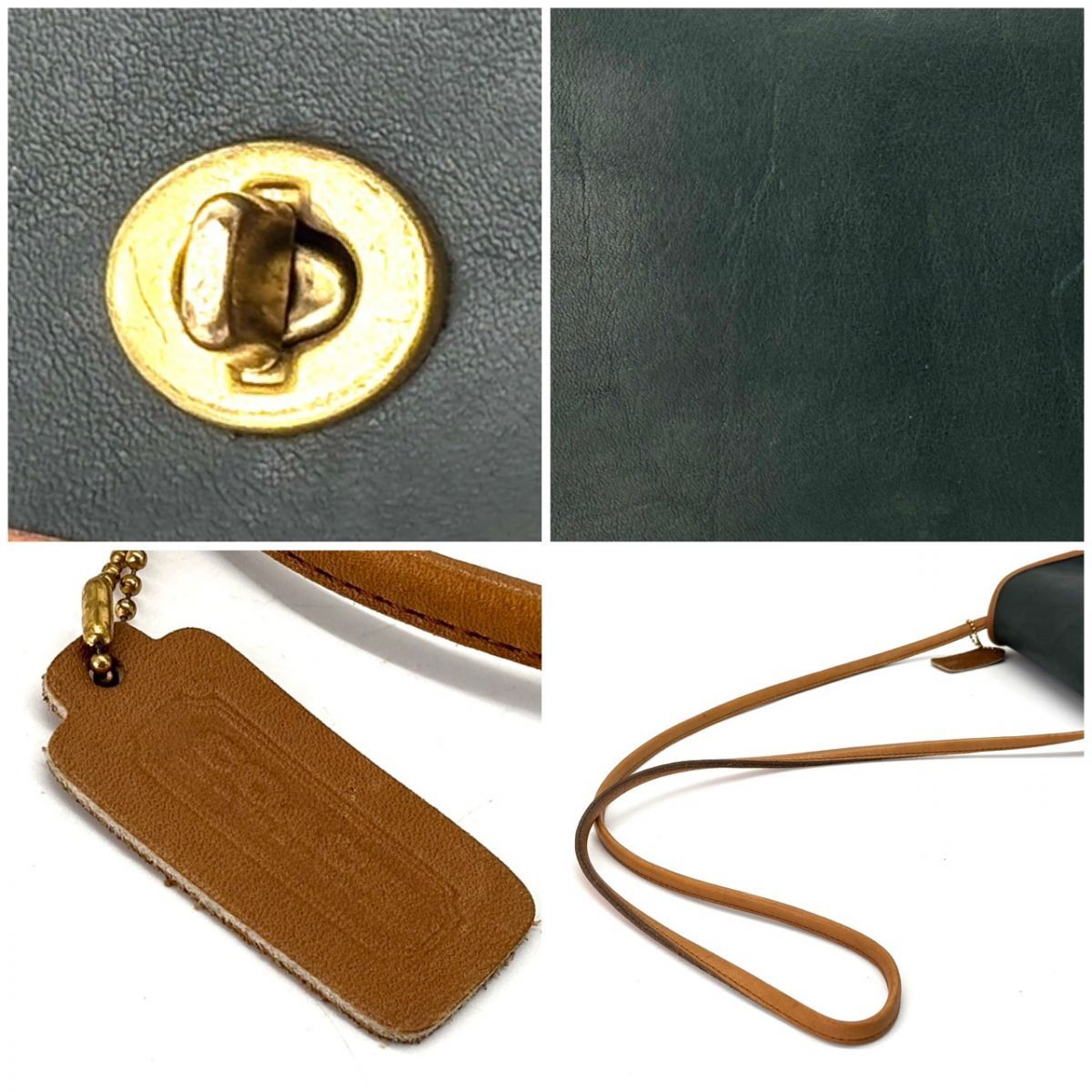 COACH Vintage Turn Lock Crossbody Bag Green Glovetanned Leather 
