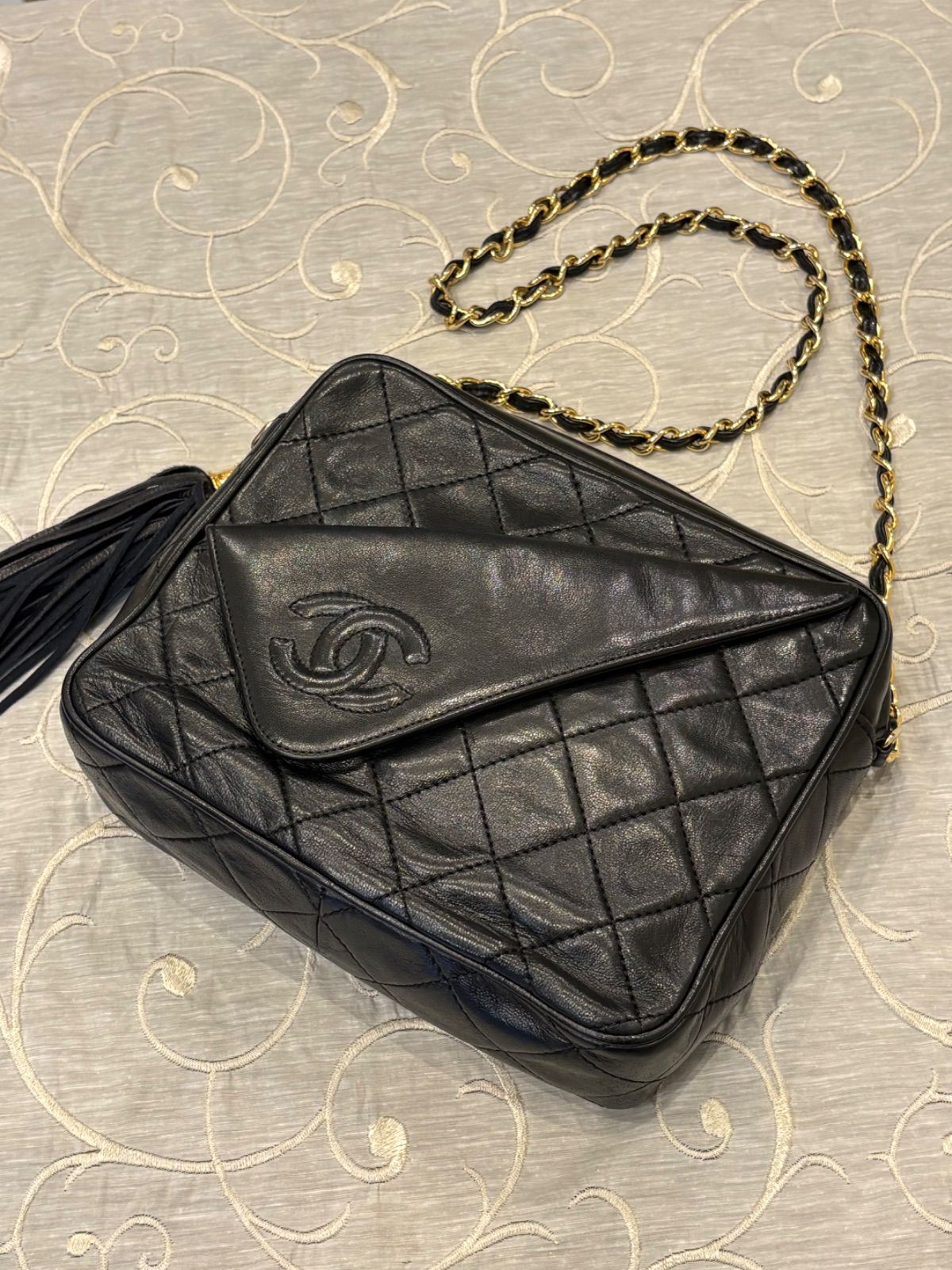 【希少】CHANEL シャネル マトラッセ フリンジ付 チェーンショルダーバッグ ブラック ゴールド金具