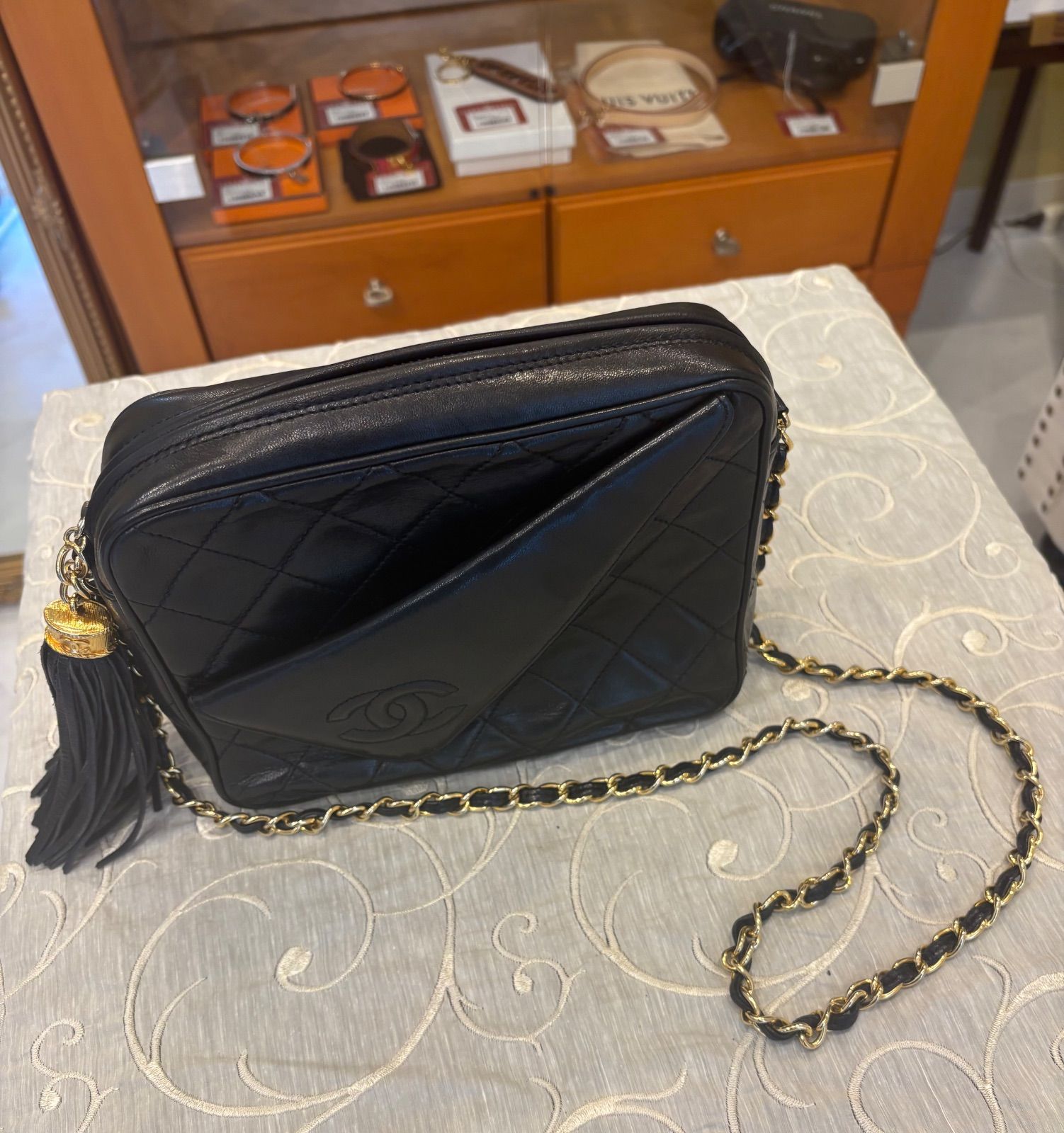 希少】CHANEL シャネル マトラッセ フリンジ付 チェーンショルダー 