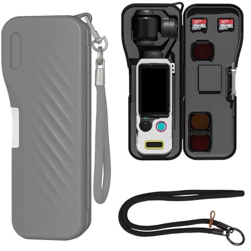 DJI Osmo Pocket 4 用 防水 収納ケース バッグ ハードケース ストラップ +ネックストラップ 付き 収納可能 フィルター メモリーカード 全面保護 防塵 耐傷性 落下防止 持ち運びに便利 (Gray)t