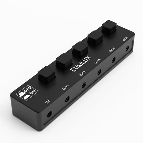 Cubilux マルチ 3.5mm ヘッドフォンスプリッター【スイッチコントロール付き】ステレオオーディオ5分配器、5ウェイAUX分岐器、スピーカー・イヤフォン用t