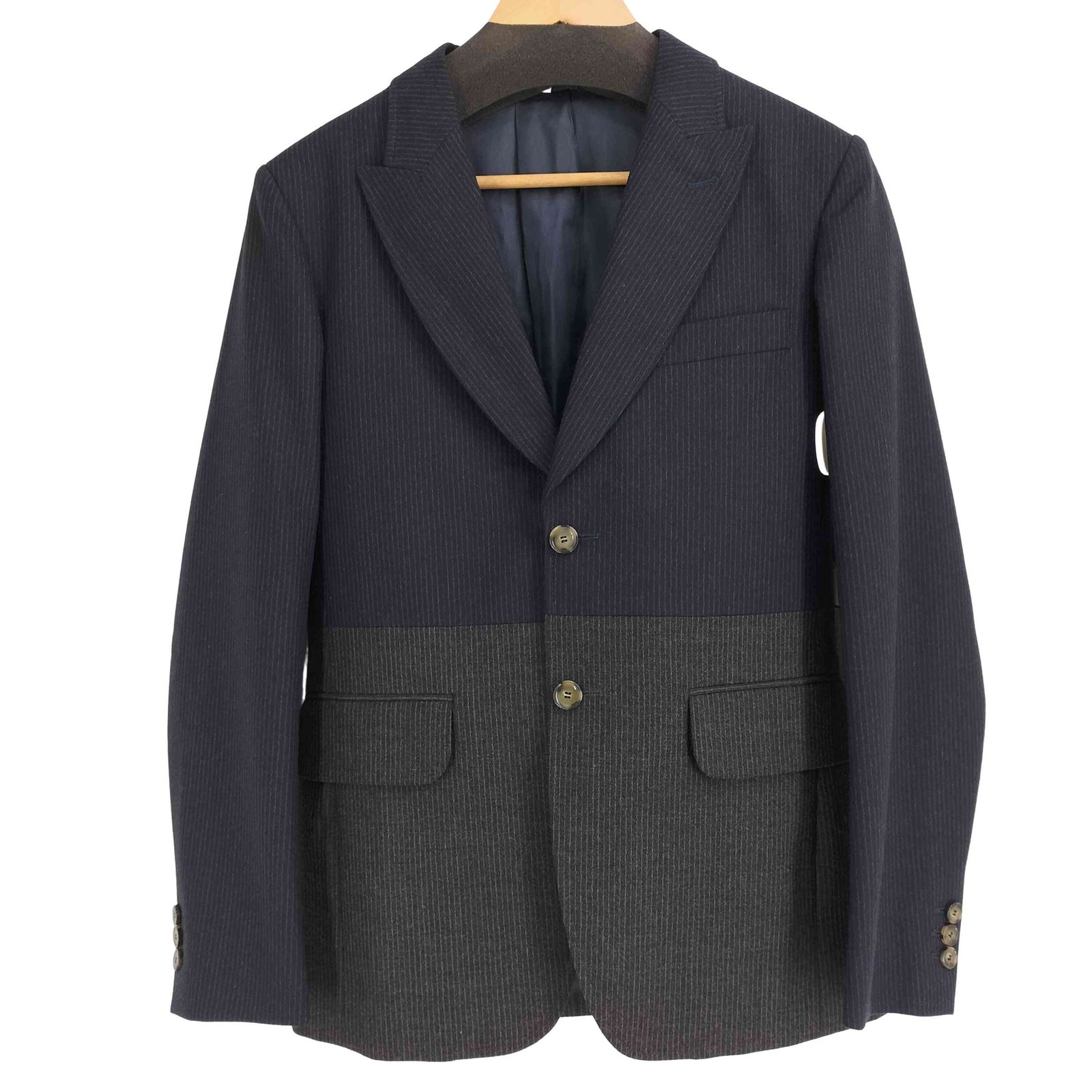 カルヴェン CARVEN ウールカシミヤ ストライプ 切替カラー テーラード 