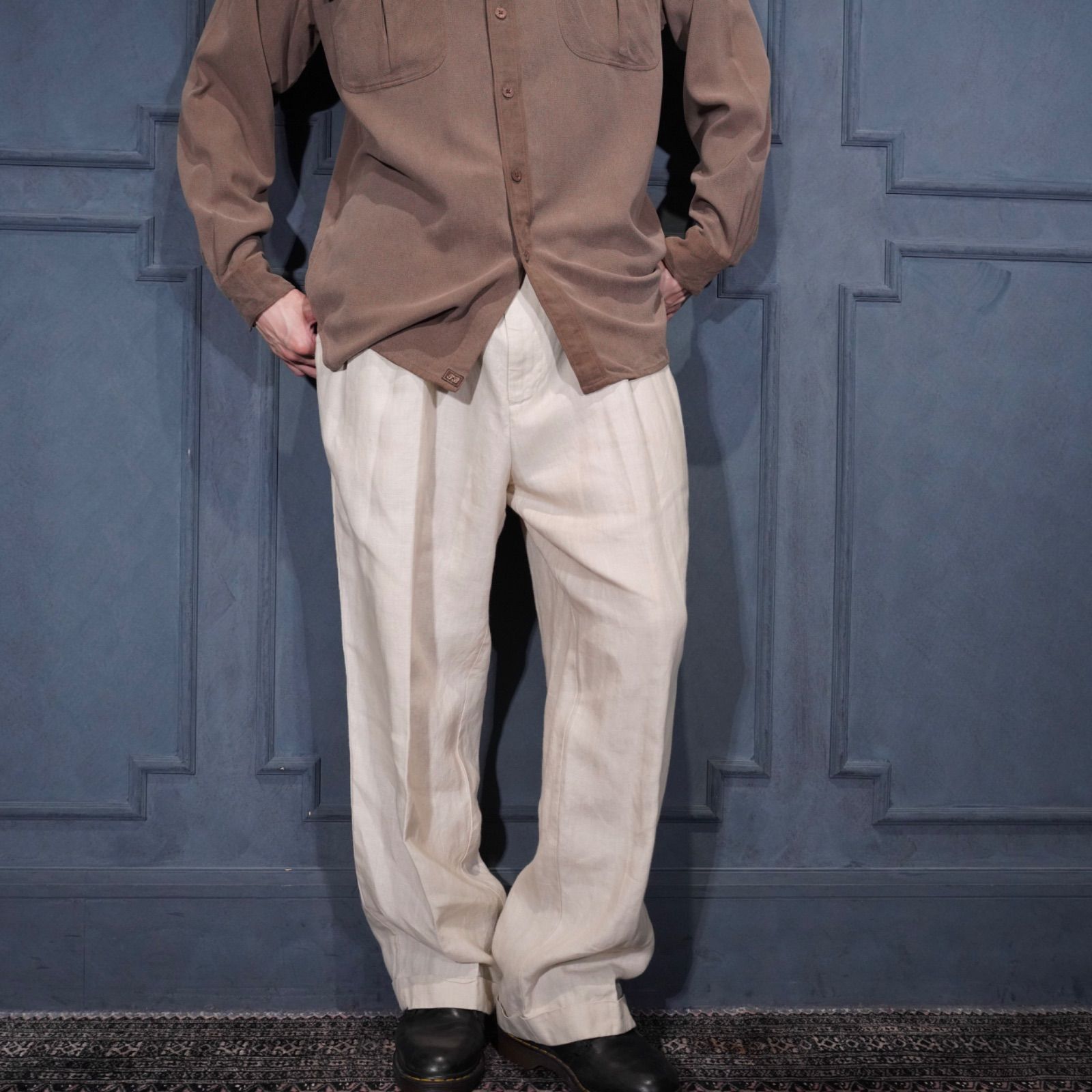 USA VINTAGE BANANA REPUBLIC TUCK DESIGN LINEN SLACKS PANTS/アメリカ古着タックデザインリネンスラックスパンツ