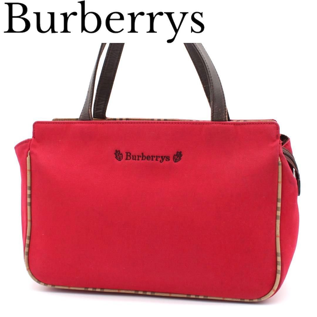 良品】Burberrys ノバチェック ハンドバッグ キャンバス レザー 赤