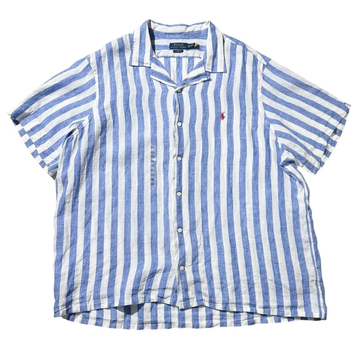 2XL 新品 ポロ ラルフローレン リネン オープン カラー ストライプ 半袖 シャツ