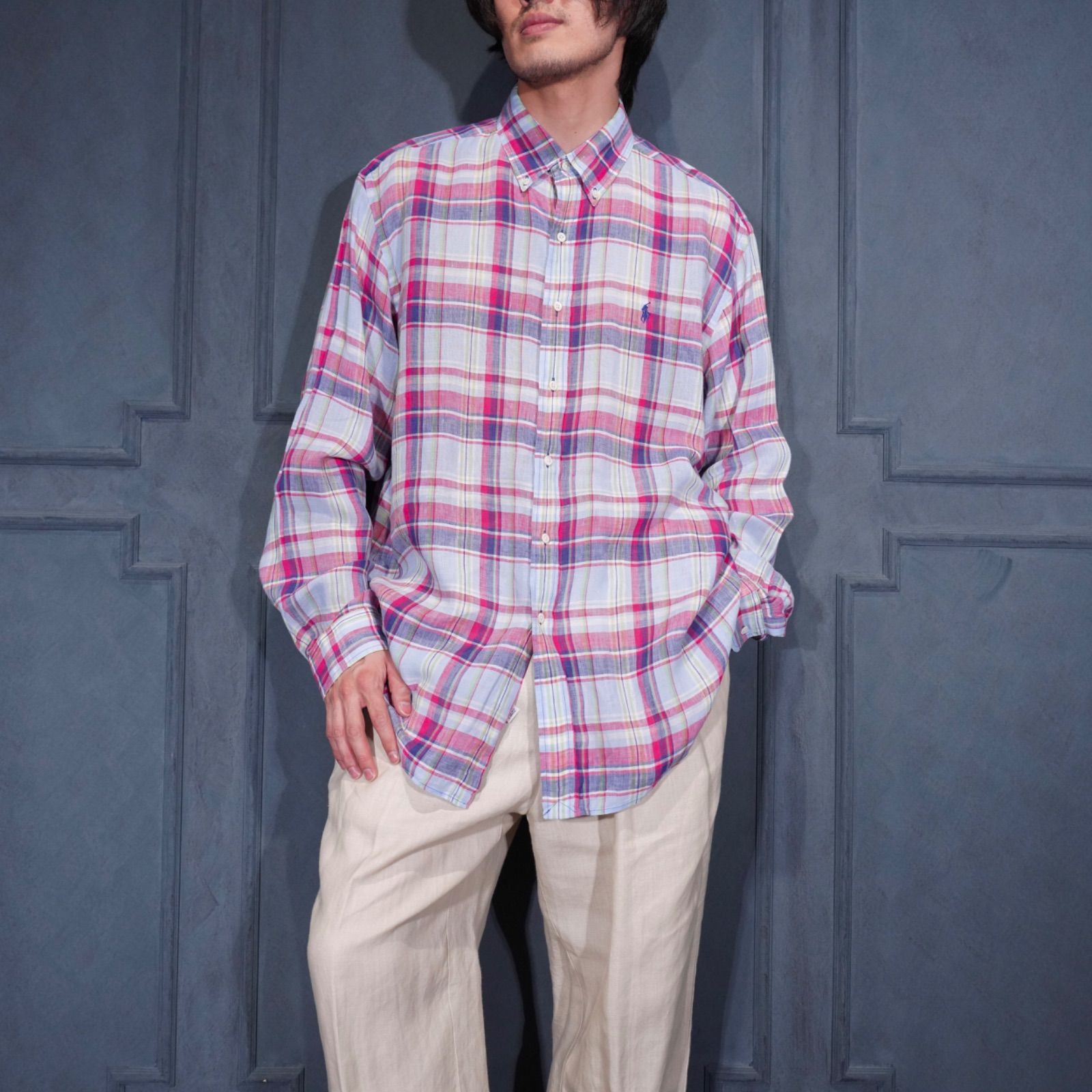 USA VINTAGE Polo by Ralph Lauren CHECK PATTERNED LINEN SHIRT/アメリカ古着ポロバイラルフローレンチェック柄リネンシャツ
