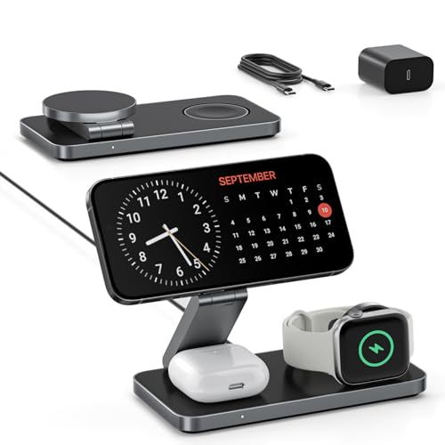 KEEPRO ワイヤレス充電器 3in1 折り畳み式 Magsafe充電器 同時に3つのデバイス充電 15W/10W/7.5W マルチ充電スタンド マグセーフ充?電器 マグネット式 iPhone/Apple Watch/Airpodsに対応 8c85a58e