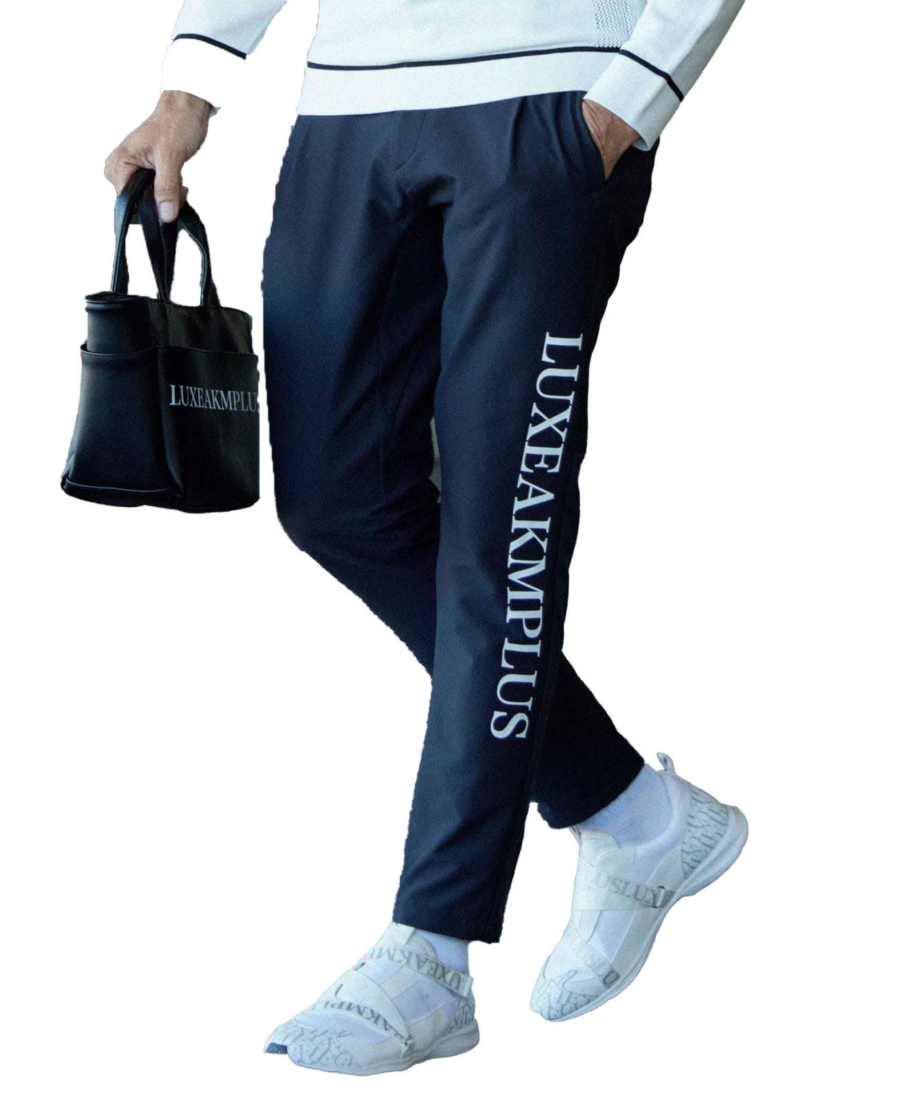 新品 [リュクスエイケイエムプラス] ゴルフパンツ ゴルフ サイドロゴグラフェンストレッチロングパンツ メンズ