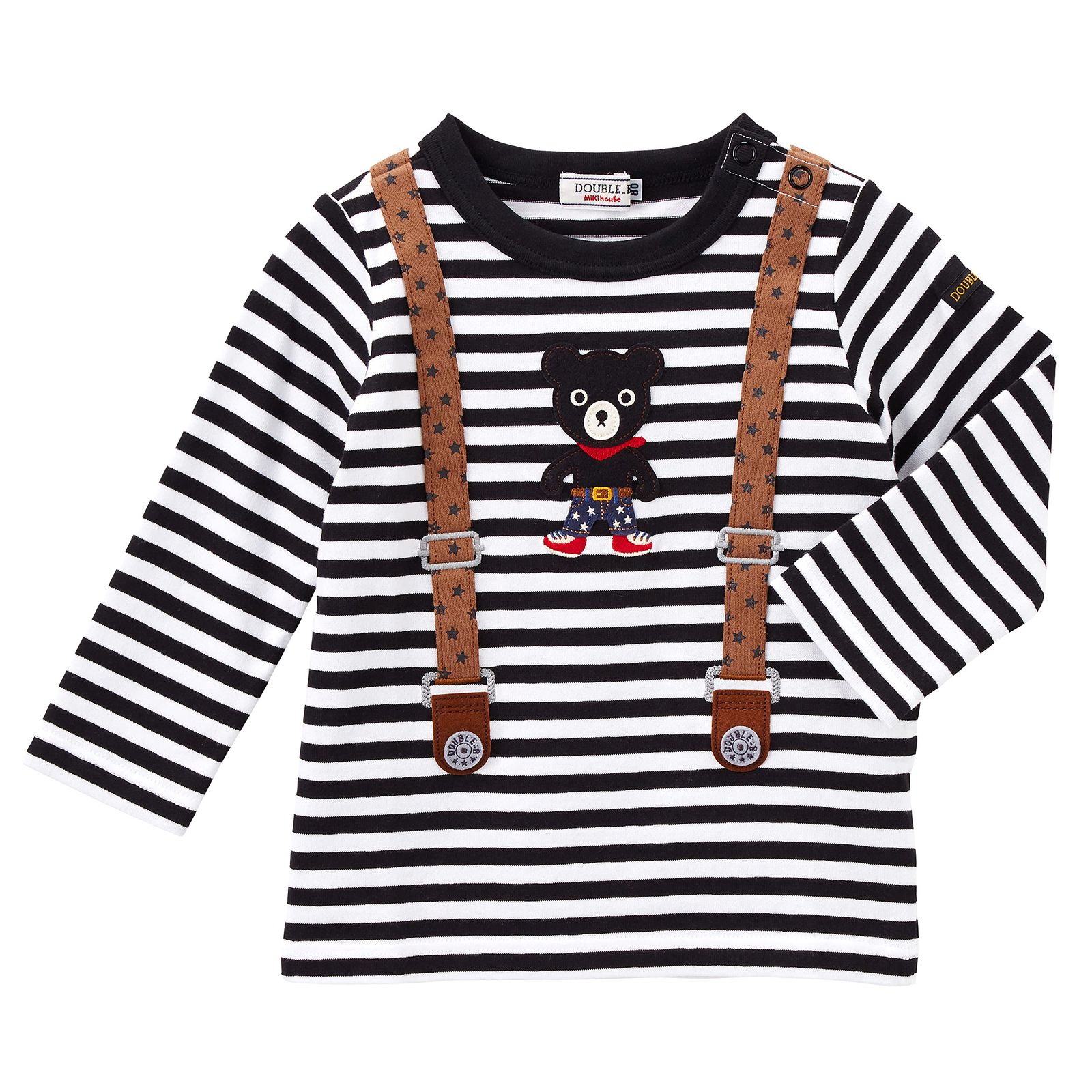 新品 [ミキハウス] ミキハウスダブルビー 長袖Tシャツ ボーダー くま 薄手 日本製 男の子 女の子 ベビー キッズ 子供服 63-5205-676 110cm ブラック