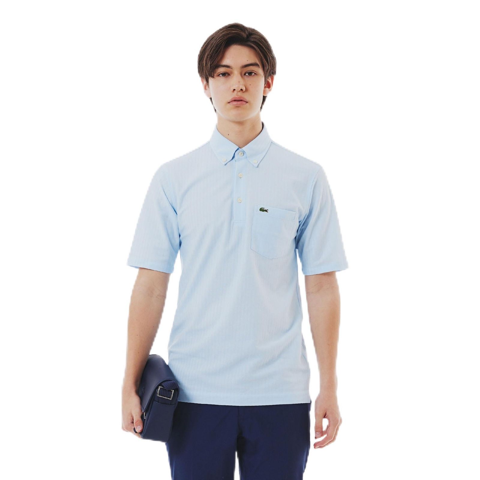 新品 LACOSTE(ラコステ) ポロシャツ [公式] 鹿の子地切り替え同色ストライプボタンダウンポロシャツ メンズ PH023J-99 ライトブルー 5
