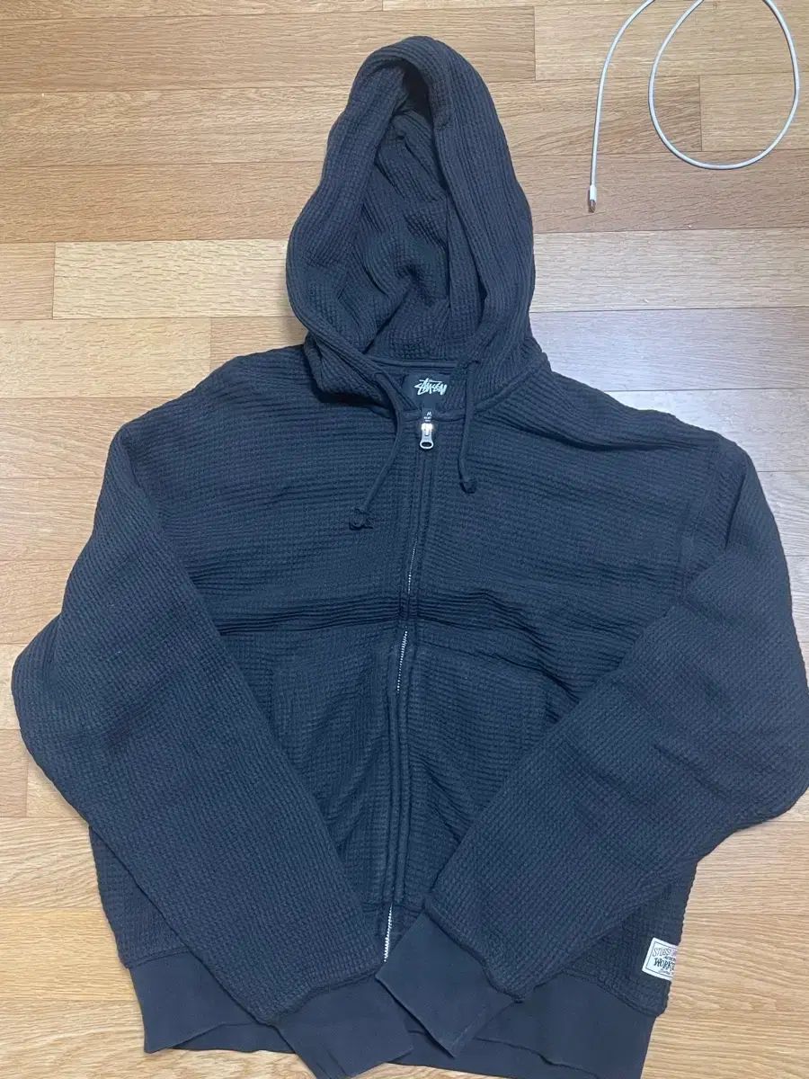 STUSSY ダブルレイヤー ワッフル フーディー ジップアップ ブラック