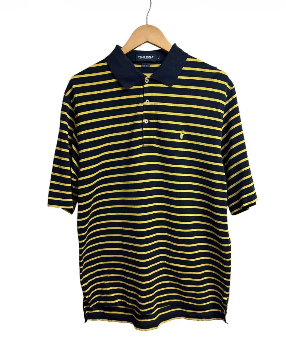 ポロラルフローレン ゴルフ ネイビー ストライプ コットン 半袖 ポロTシャツ L size