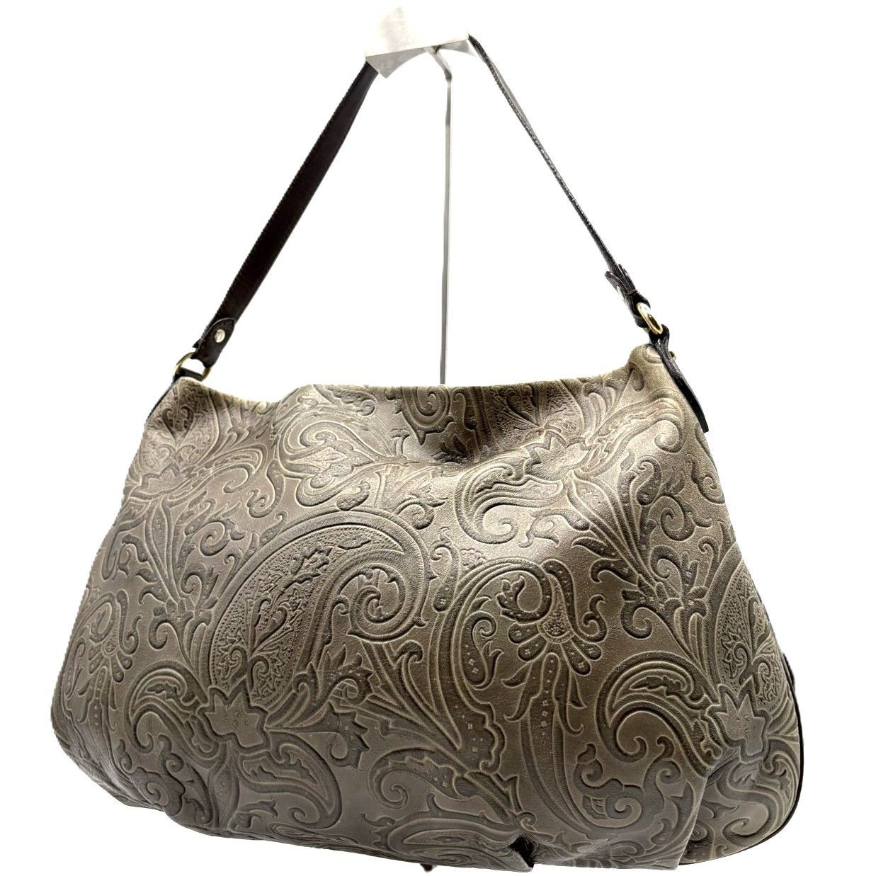 エトロ ETRO マルゴット ワンショルダーバッグ レザー グレー ペイズリー エンボス加工 肩掛け ハンドバッグ レディース 高級感 総柄 上品 クラシック イタリア製 ブランドバッグ デイリー フォーマル 通勤 通学 人気 おしゃれ 収納力あり