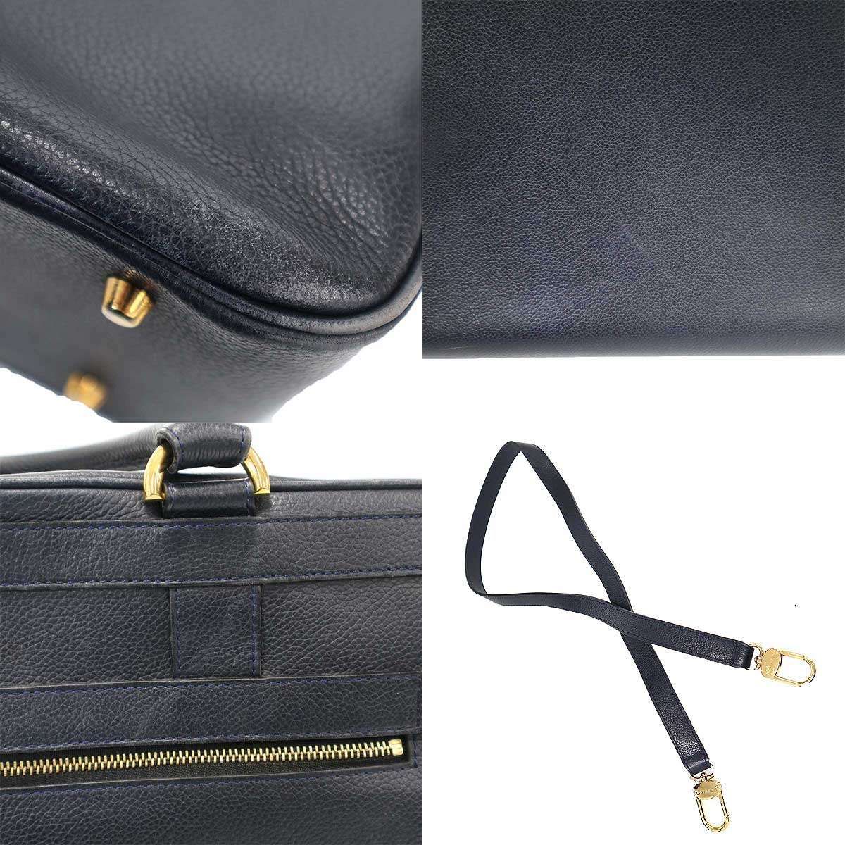 DELVAUX デルヴォー レザーショルダーブリーフケース ネイビー