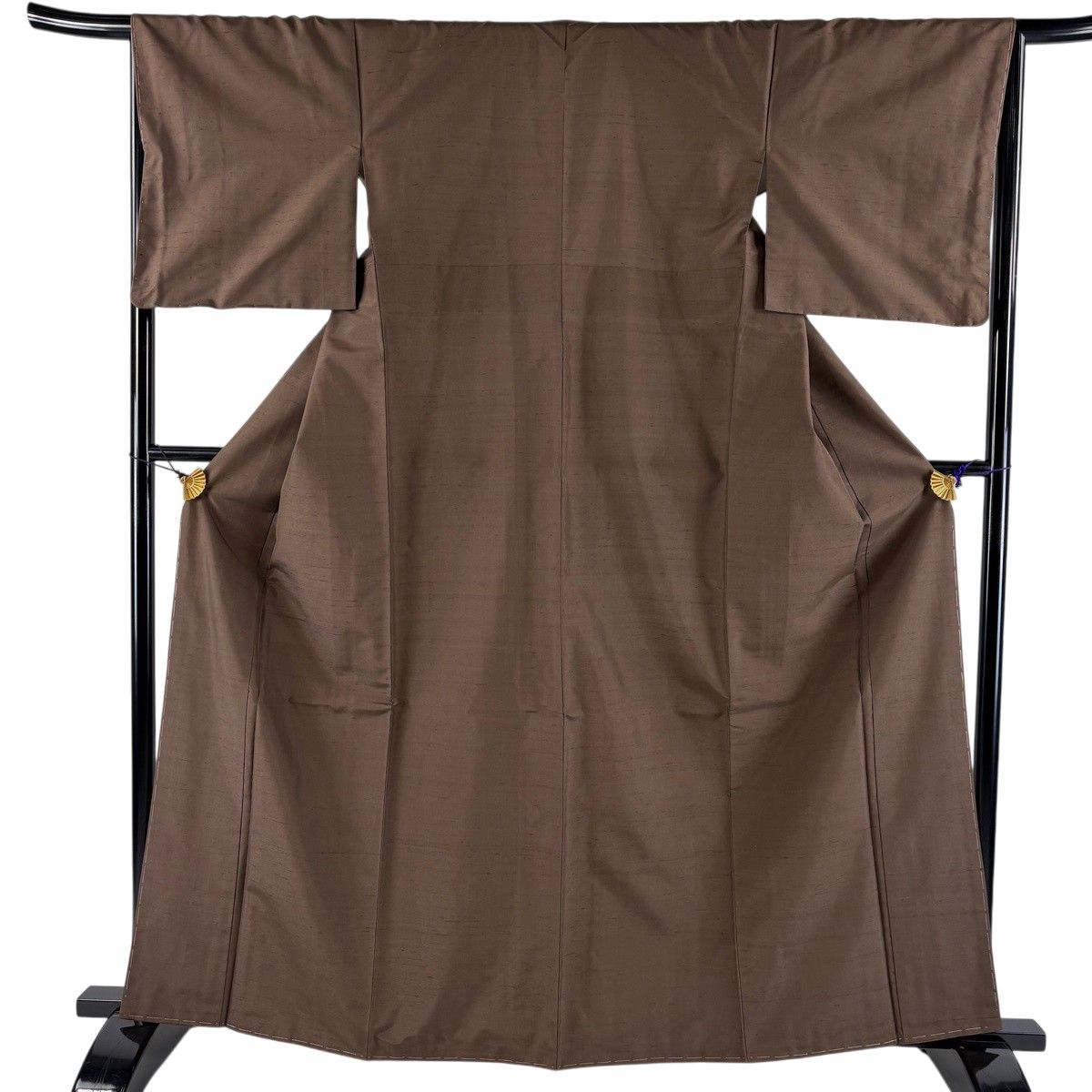 【美品】 紬 身丈163.5cm 裄丈66cm M 袷 焦茶色 正絹 秀品 【中古】