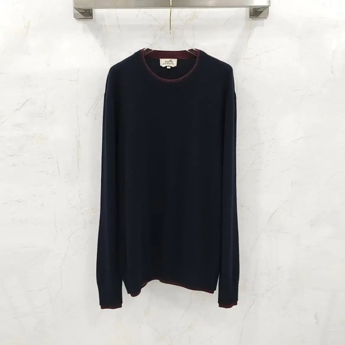 XXL / エルメス ネイビー ラウンド ウール ニット