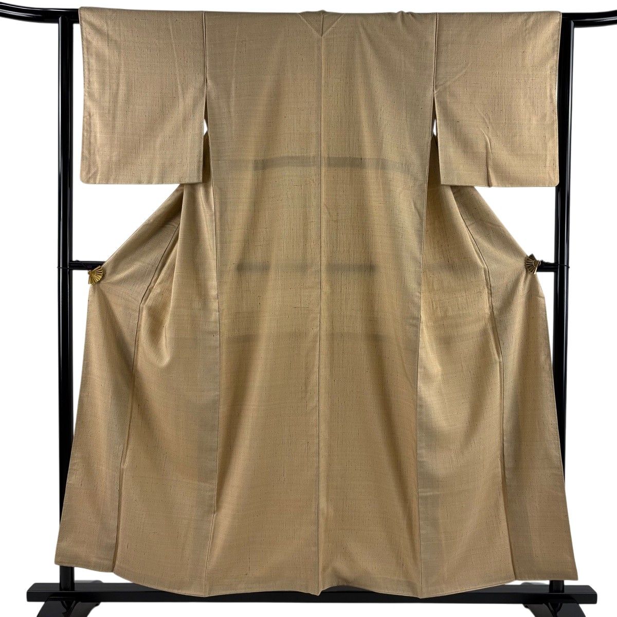 結城紬 身丈157cm 裄丈62.5cm S 袷 奥順 証紙 ベージュ 正絹 秀品 【中古】