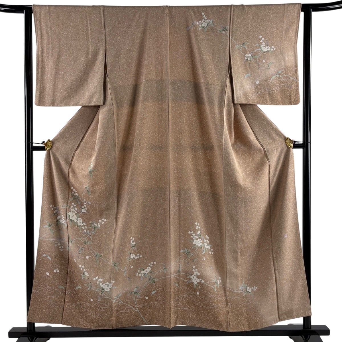 訪問着 身丈156cm 裄丈62.5cm S 袷 落款 枝花 芝 ぼかし 薄茶色 正絹 秀品 一つ紋 【中古】