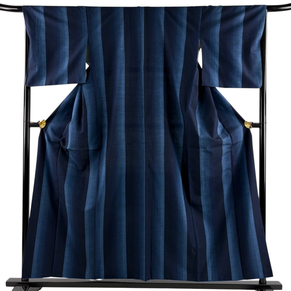 紬 身丈156.5cm 裄丈67cm M 袷 縦縞 濃紺 正絹 秀品 【中古】 5,772円