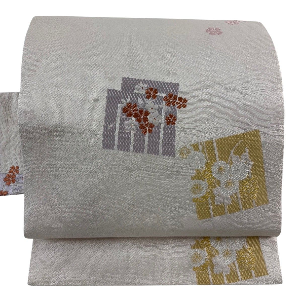 【美品】 名古屋帯 秀品 源氏香 桜 薄ピンク 正絹 【中古】