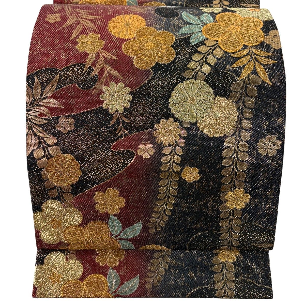 【美品】 袋帯 秀品 菊 梅 唐織 箔 黒 六通 正絹 【中古】 7,742円