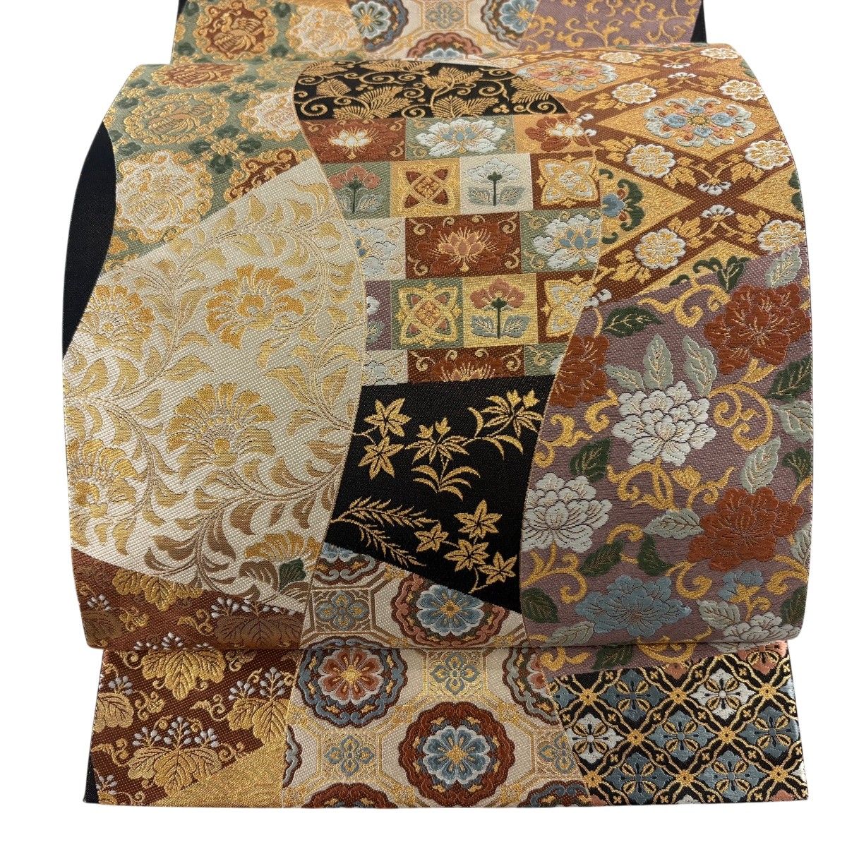 袋帯 秀品 花唐草 花鳥 唐織 箔 茶紫 六通 正絹 【中古】