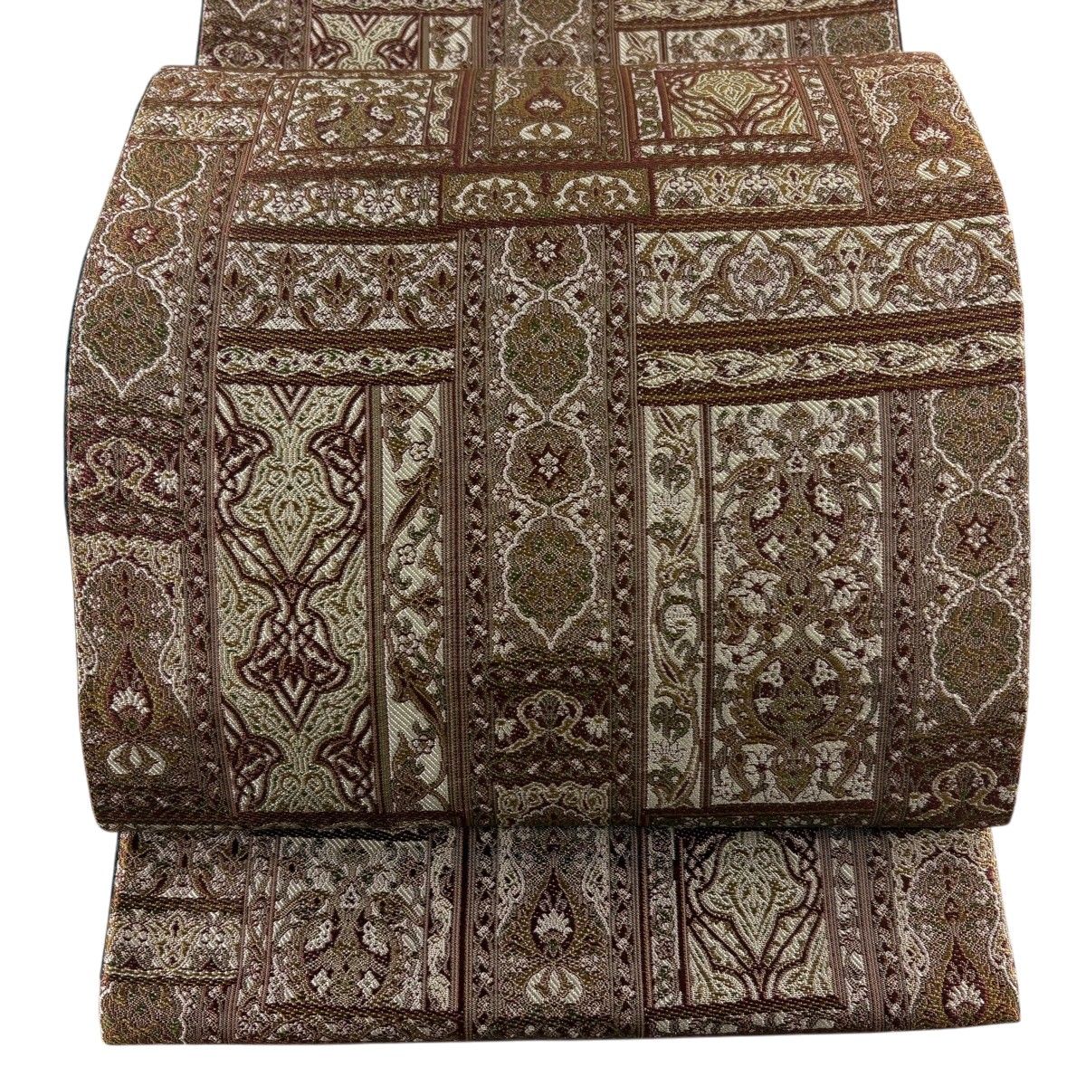 【美品】 袋帯 秀品 壁面装飾裂 草花 赤茶 六通 正絹 【中古】