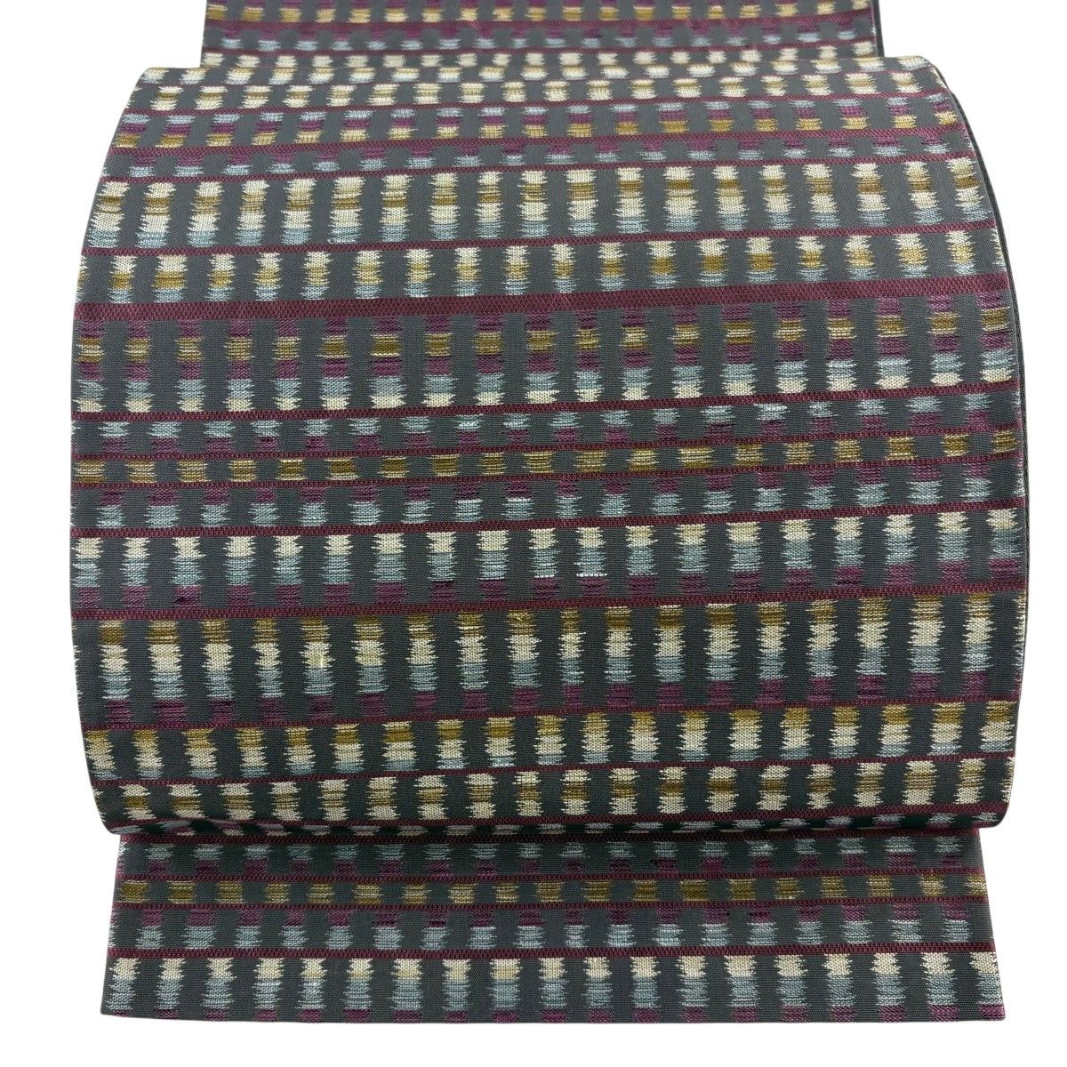 袋名古屋帯 秀品 川島織物 落款 縞 幾何学模様 小豆色 正絹 【中古】 6,424円