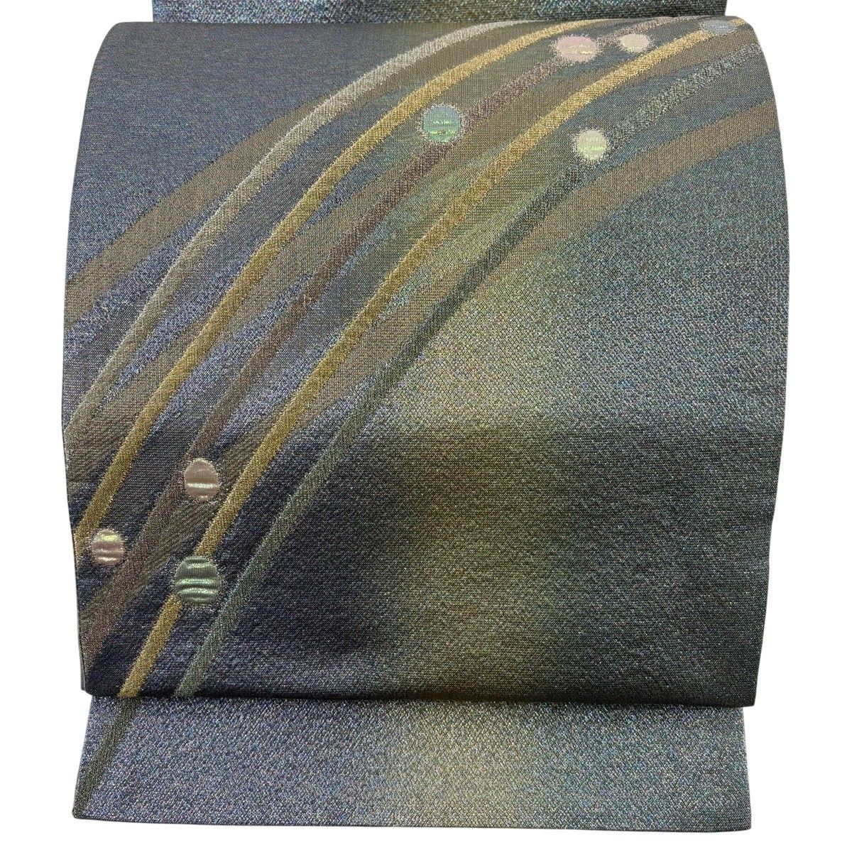 【美品】 袋帯 秀品 幾何学 箔 金糸 青紫 お太鼓柄 正絹 【中古】