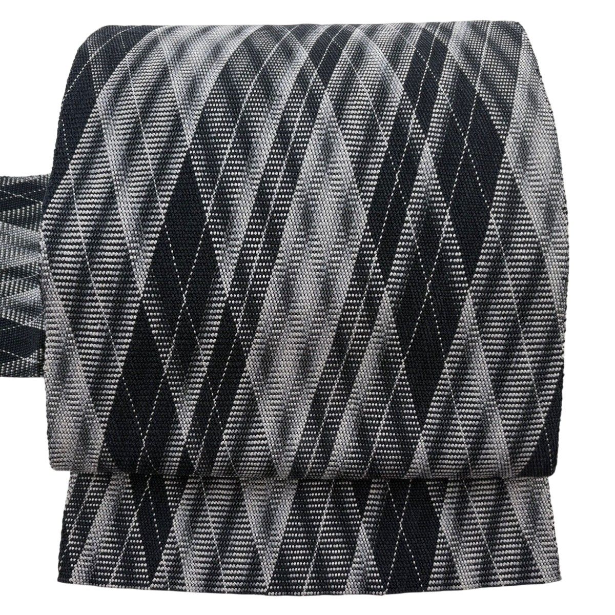 【美品】 名古屋帯 秀品 斜め格子 黒灰 正絹 【中古】